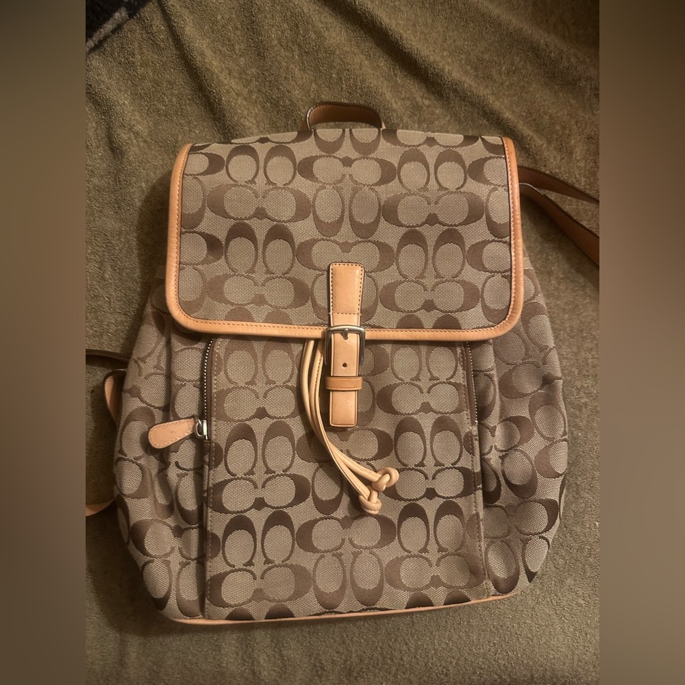Coach Signature C Tan Khaki Printed Backpack